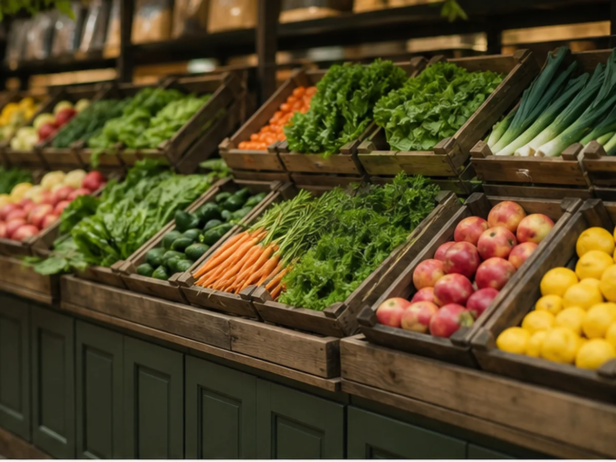 Étal de fruits et légumes frais
