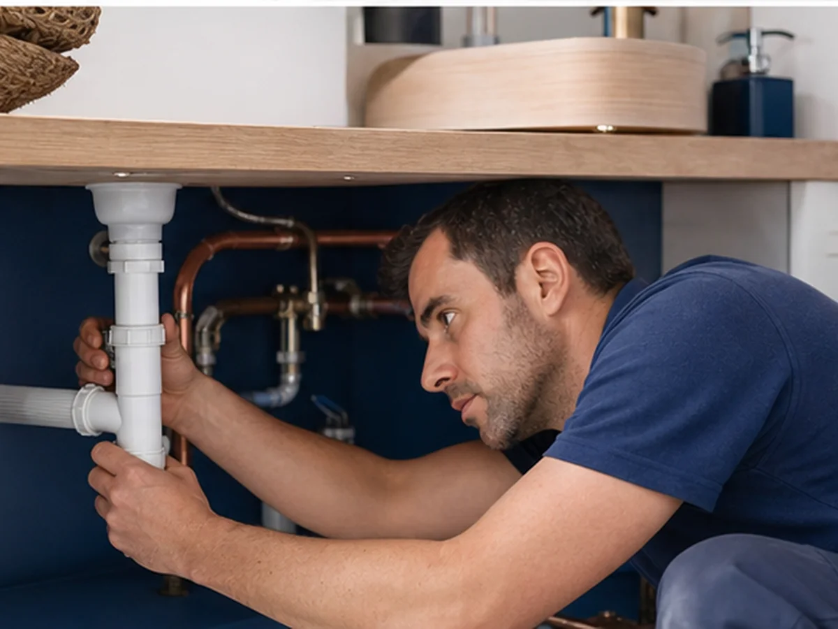 Réparation d'une canalisation sous un évier