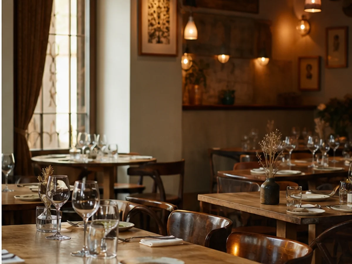 Salle du restaurant dressée avant le service