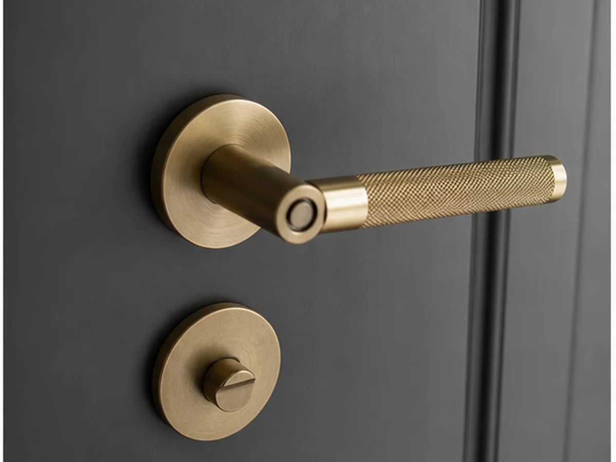 Poignée en laiton posée sur une porte d'entrée